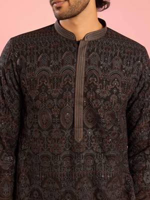 black kashmiri embroidered georgette kurta | wedding eid festive wear 2