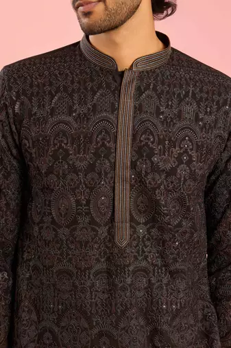 black kashmiri embroidered georgette kurta | wedding eid festive wear
