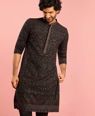 black kashmiri embroidered georgette kurta | wedding eid festive wear 3