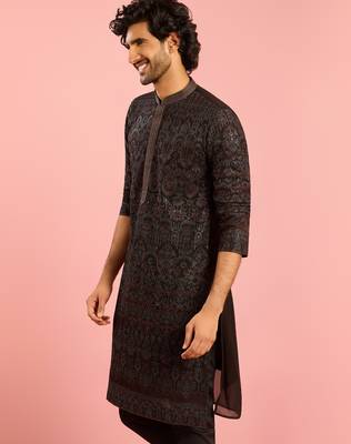 black kashmiri embroidered georgette kurta | wedding eid festive wear 4