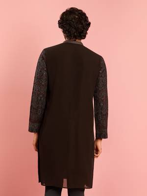 black kashmiri embroidered georgette kurta | wedding eid festive wear 5