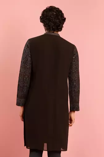 black kashmiri embroidered georgette kurta | wedding eid festive wear
