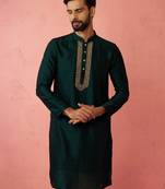 vastramay men's bottle green vichitra silk kurta - traditional embroidered wedding ethnic