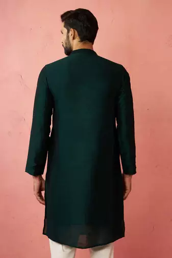 vastramay men's bottle green vichitra silk kurta - traditional embroidered wedding ethnic