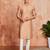 peach silk blend jacquard kurta with cream pyjama | festive wedding summer wear