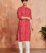 red foil bandhani digital print rayon kurta with cream viscose pyjama | bold festive ethnic wear