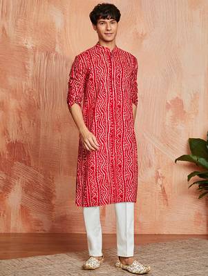 red foil bandhani digital print rayon kurta with cream viscose pyjama | bold festive ethnic wear 2