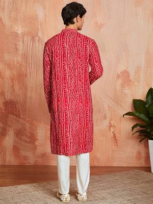red foil bandhani digital print rayon kurta with cream viscose pyjama | bold festive ethnic wear 5