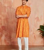 mustard foil bandhani digital print rayon kurta with cream viscose pyjama | warm festive set