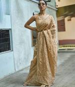 Beige embroidered banarasi saree