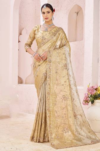 Gold embroidered banarasi saree