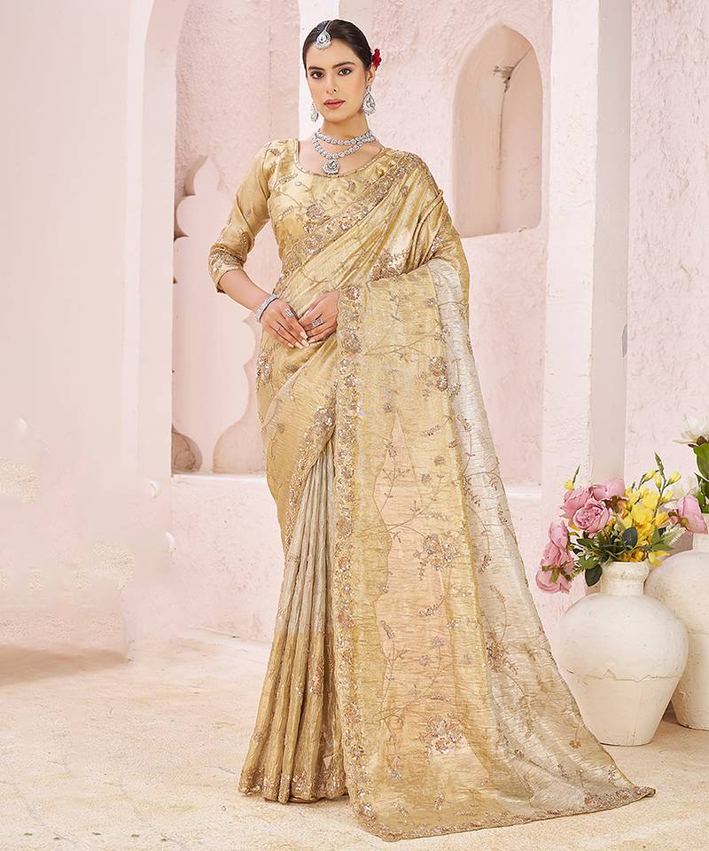 Gold embroidered banarasi saree