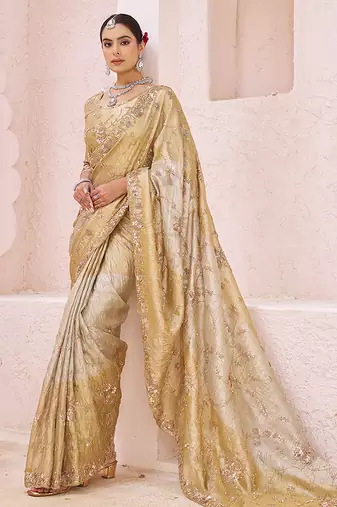 Gold embroidered banarasi saree