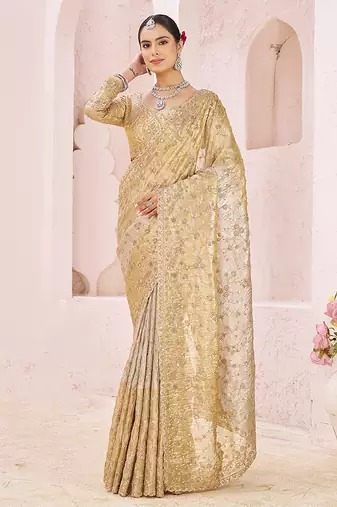 Gold embroidered banarasi saree