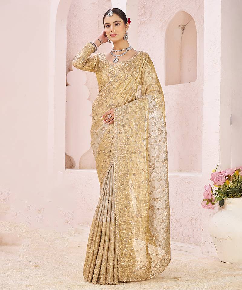 Gold embroidered banarasi saree