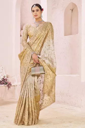 Gold embroidered banarasi saree