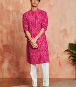 falsa foil bandhani digital print rayon kurta with cream viscose pyjama | vibrant festive wear