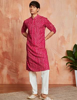 falsa foil bandhani digital print rayon kurta with cream viscose pyjama | vibrant festive wear 2