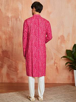 falsa foil bandhani digital print rayon kurta with cream viscose pyjama | vibrant festive wear 3