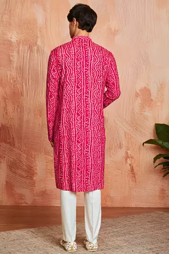 falsa foil bandhani digital print rayon kurta with cream viscose pyjama | vibrant festive wear