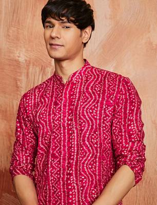 falsa foil bandhani digital print rayon kurta with cream viscose pyjama | vibrant festive wear 4