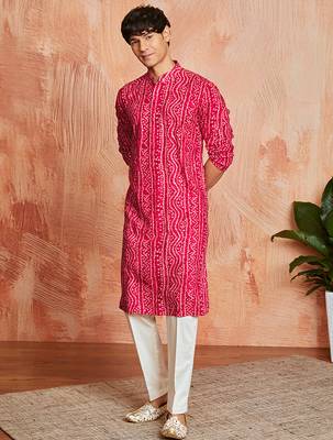 falsa foil bandhani digital print rayon kurta with cream viscose pyjama | vibrant festive wear 5