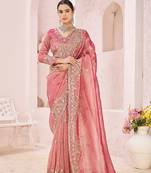 Pink embroidered tissue organza saree