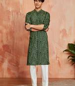 green foil bandhani digital print rayon kurta with cream viscose pyjama | fresh festive casual set