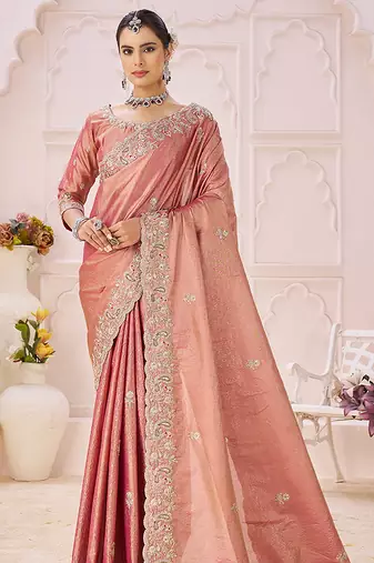 Pink embroidered banarasi saree