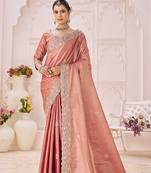 Pink embroidered banarasi saree