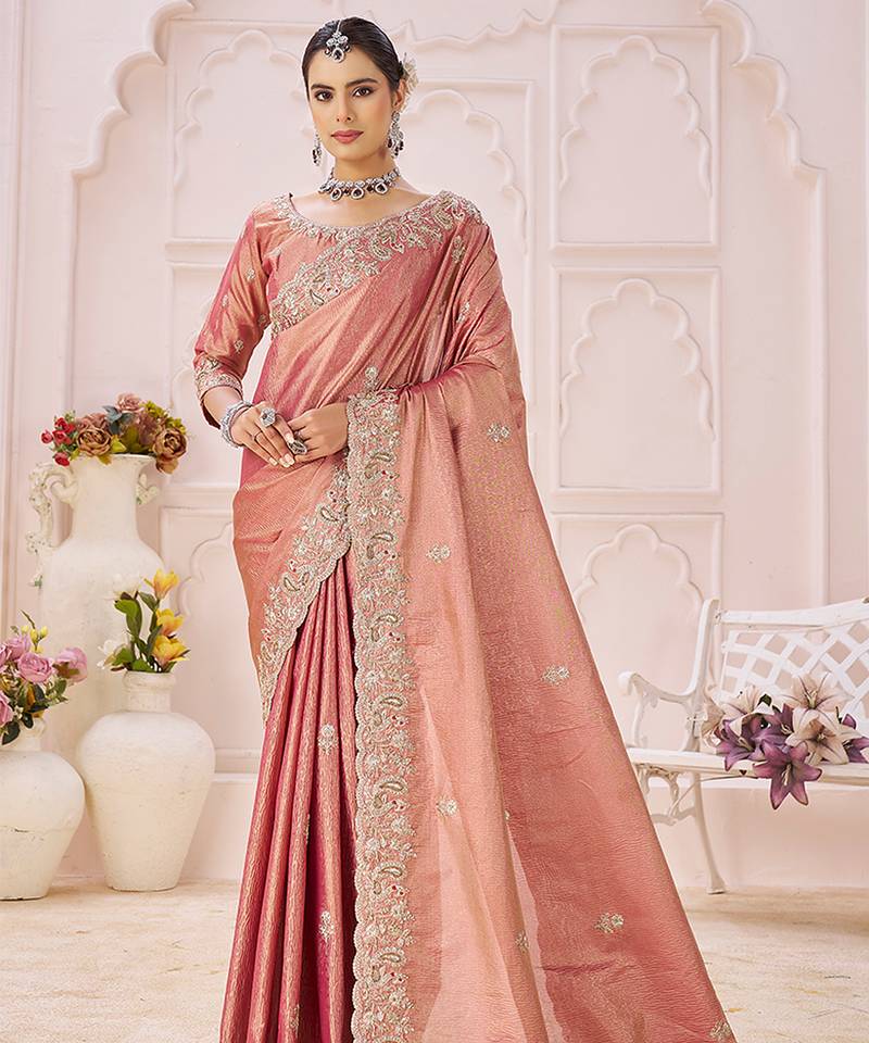 Pink embroidered banarasi saree