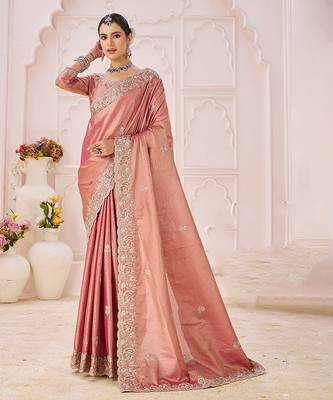 Pink embroidered banarasi saree 2