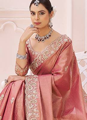 Pink embroidered banarasi saree 3