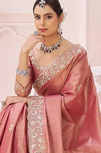Pink embroidered banarasi saree