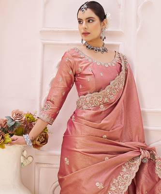 Pink embroidered banarasi saree 4