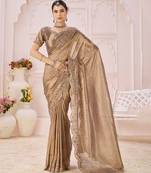 Beige embroidered banarasi jacquard saree