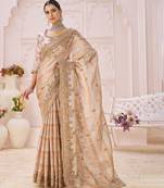 Beige embroidered banarasi saree