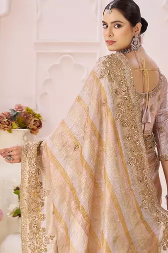 Beige embroidered banarasi saree
