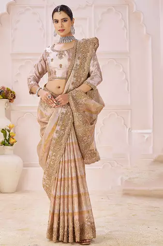Beige embroidered banarasi saree