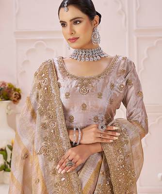 Beige embroidered banarasi saree 4