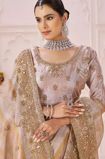 Beige embroidered banarasi saree