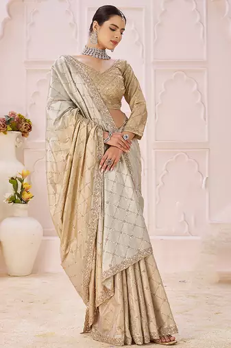 Gold embroidered banarasi saree
