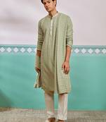 pista green chikankari rayon kurta with cream pyjama & pista embroidered dupatta | fresh festive set