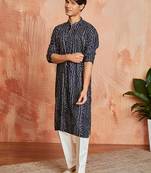 blue foil bandhani digital print rayon kurta with cream viscose pyjama | festive casual wear
