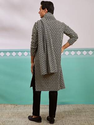 black chikankari embroidered kurta set with fine satin pyjama & embroidered dupatta | eid wedding wear 5