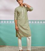 pista green chikankari rayon kurta with cream fine satin pyjama | fresh festive ethnic set