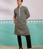 black chikankari embroidered rayon kurta with fine satin pyjama set | festive ethnic wear