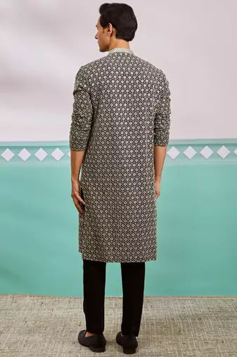 black chikankari embroidered rayon kurta with fine satin pyjama set | festive ethnic wear