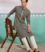 black chikankari rayon kurta with cream fine satin pyjama | contrast festive set