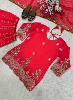 Elegant red embroidered saharara set with net dupatt 4